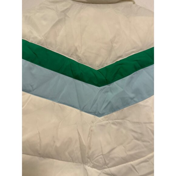 Vintage Old Navy Puffer Vest Women Medium White Nylon Chevron Green Blue Stripes - Picture 6 of 9